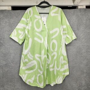 New Collection Made in Italy Print Tunic Top Women's Medium Green White‎ V Neck